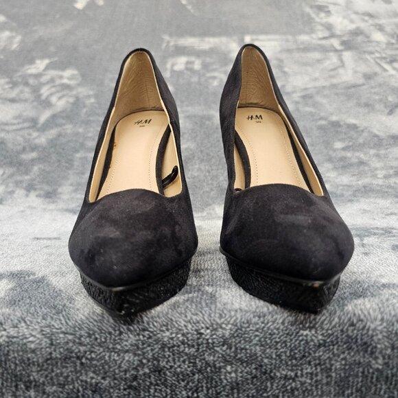 H & M shoes Womens 8 slip on pumps black faux suede stiletto heels pointed toe - Picture 10 of 12